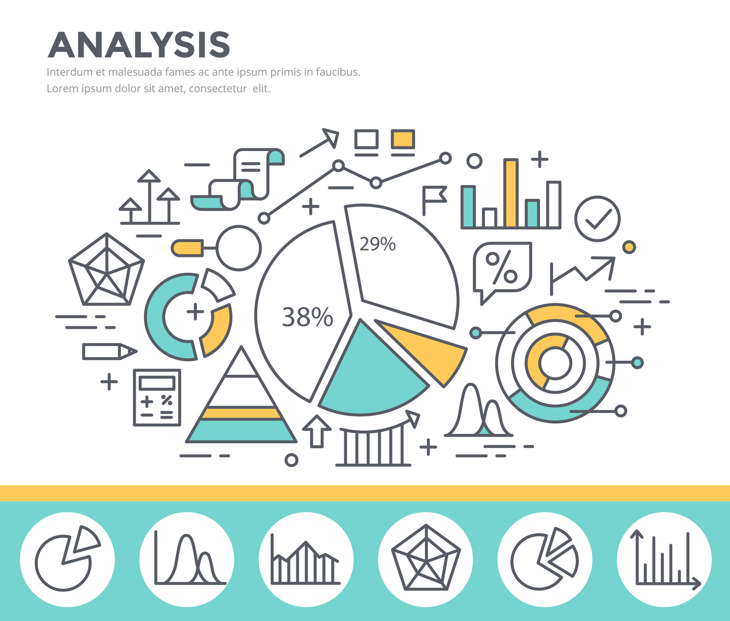 Business graph statistics, data analysis, financial report, market stats concept illustration, thin line flat design